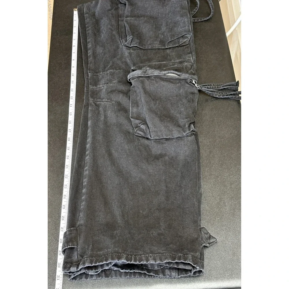 Y2K Jean Men's 32 Black Utility Streetwear Wide Leg Baggy Cybercore Mall Goth